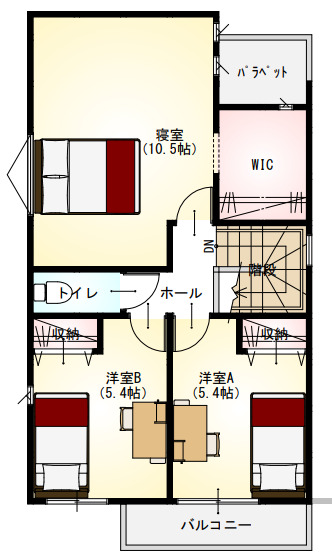 各部屋に収納があるのはもちろん3畳のウォークインクローゼットも設置。
衣類の収納も便利です。