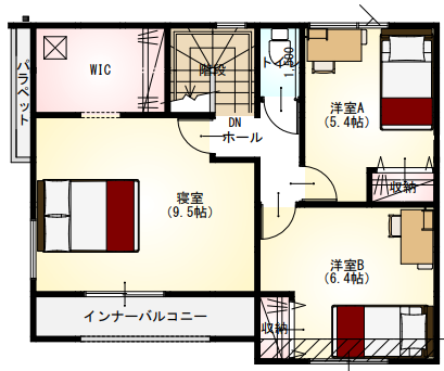 お部屋は各部屋に収納がついているので衣類の収納場所に困ることがありません。また寝室にはウォークインクローゼットがあるので季節に合わせた衣替えも楽々。