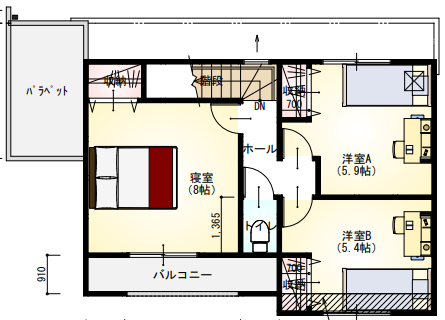 各部屋に収納がついています。
またバルコニーも南向きに設置されていますので、洗濯物も手軽に干すことができます。